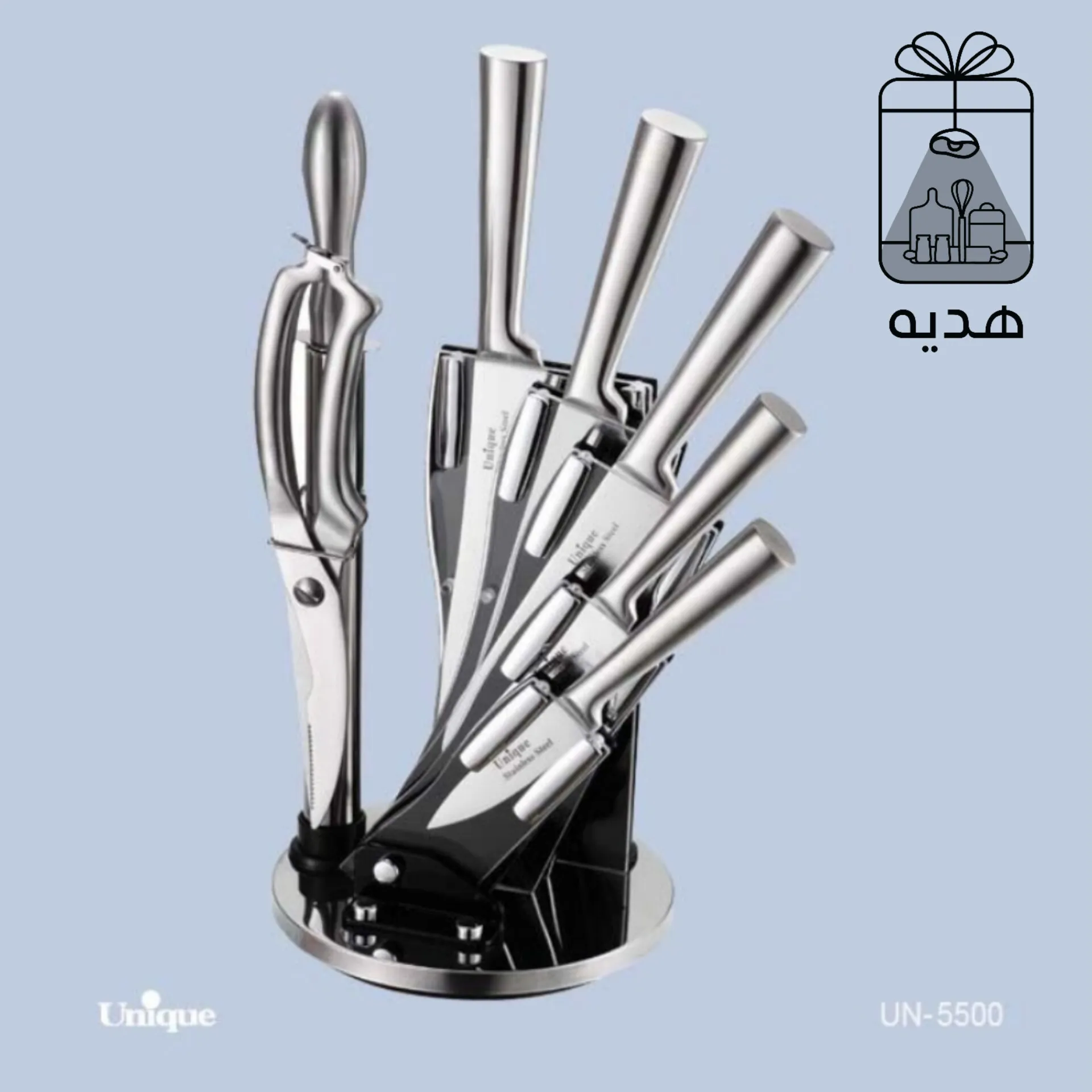 سرویس کارد و ساطور یونیک کد۵۵۰۰ ۸ پارچه استیل ۱۸/۱۰