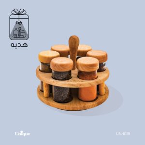 ست ادویه شش تایی گردان تخت گرد چوبی یونیک کد 6119