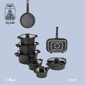 سرویس قابلمه 15 پارچه مشکی درب سیلیکونی یونیک مدل دیاموند کد 8520